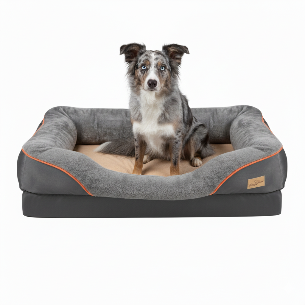 XL Orthopedic Dog Bed | Waterproof, Nest-Style Bolster | Fits German Shepherd, Golden Retriever & Lab | Grey, Washable, Supportive Memory Foam