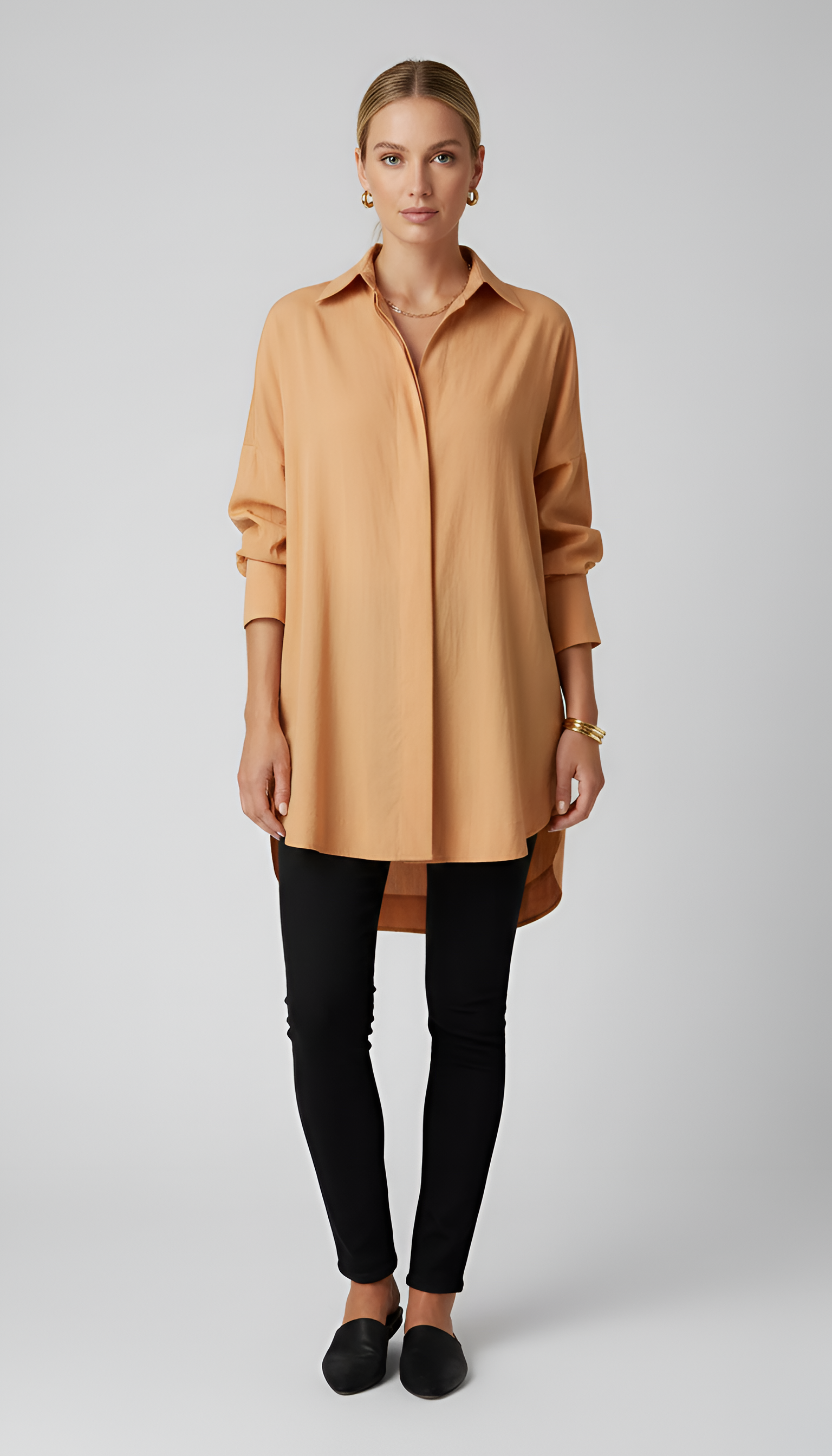 Fashion women's oversized cotton shirt with classic collar