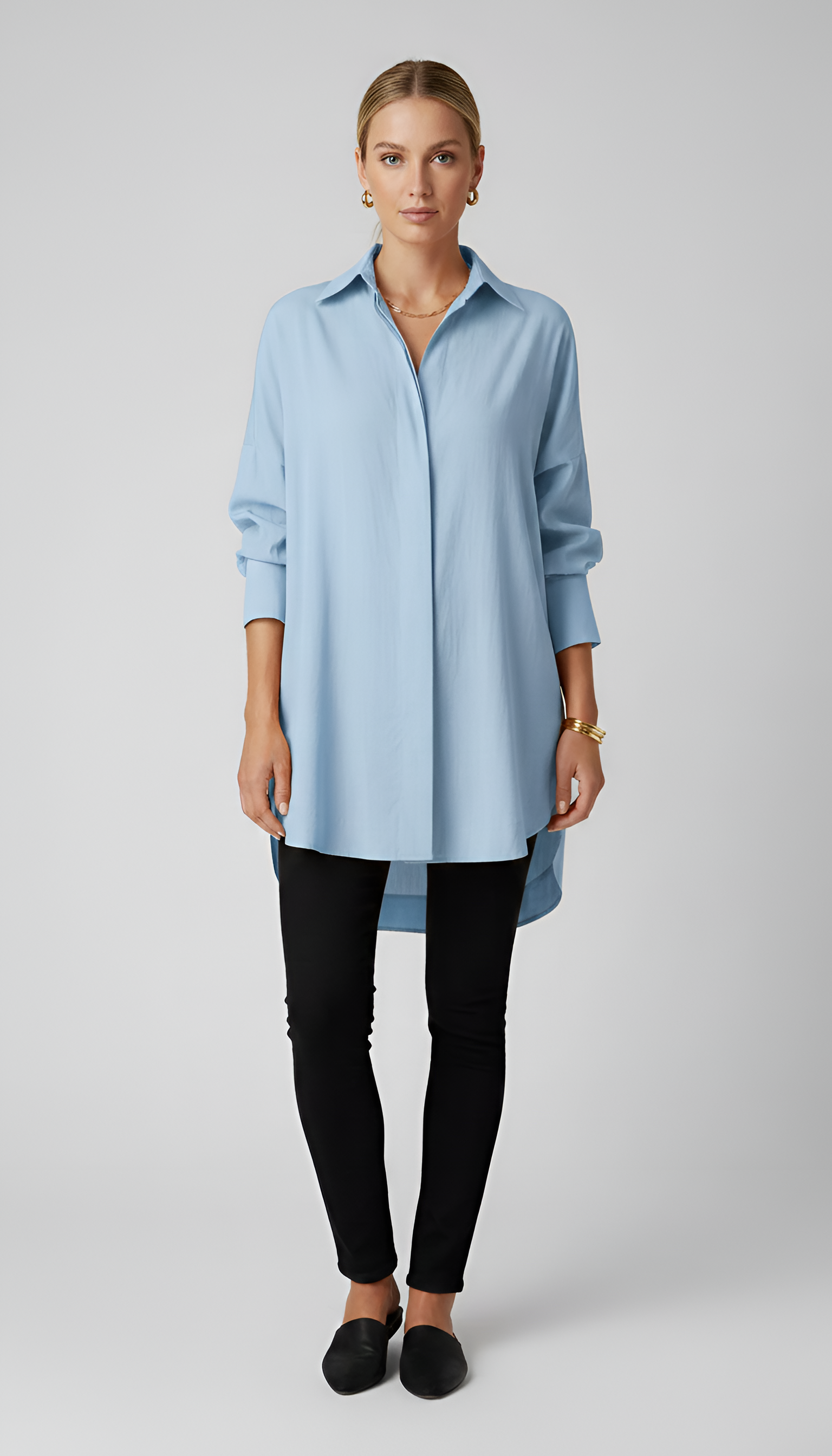 Fashion women's oversized cotton shirt with classic collar