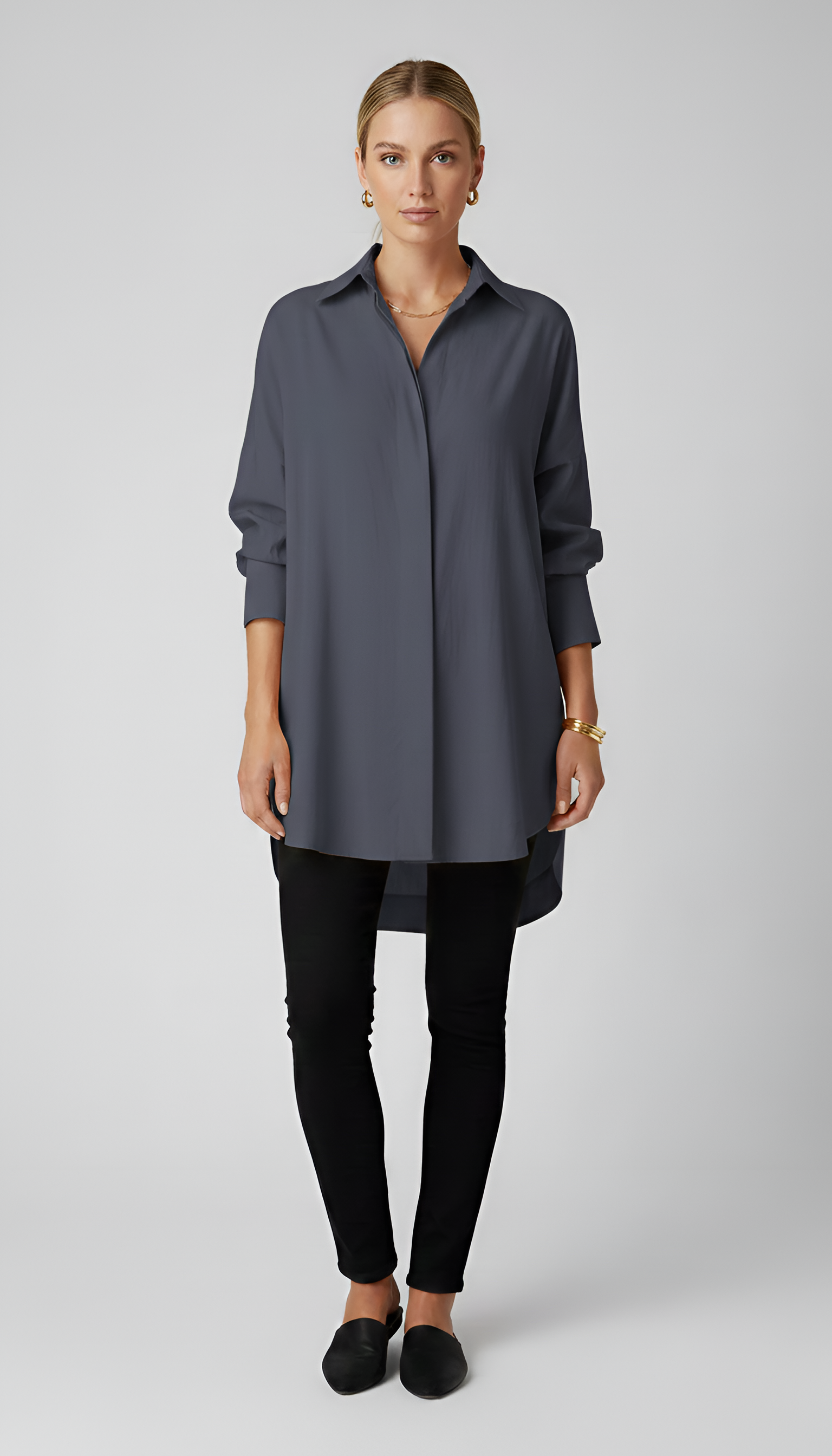 Fashion women's oversized cotton shirt with classic collar