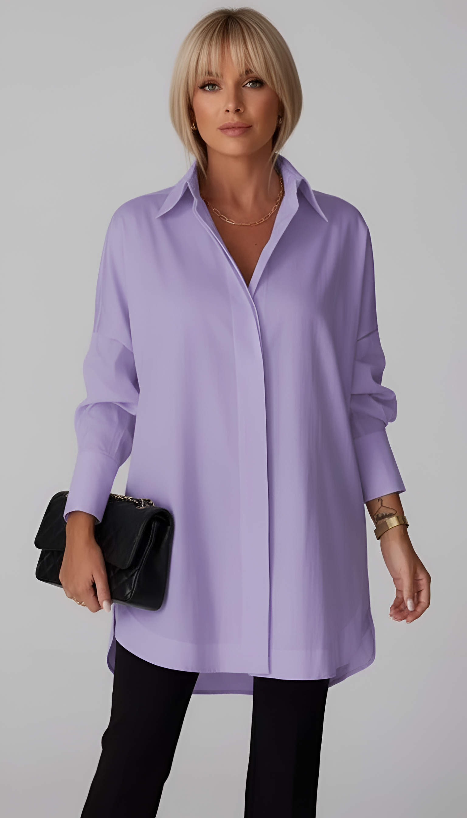 Fashion women's oversized cotton shirt with classic collar
