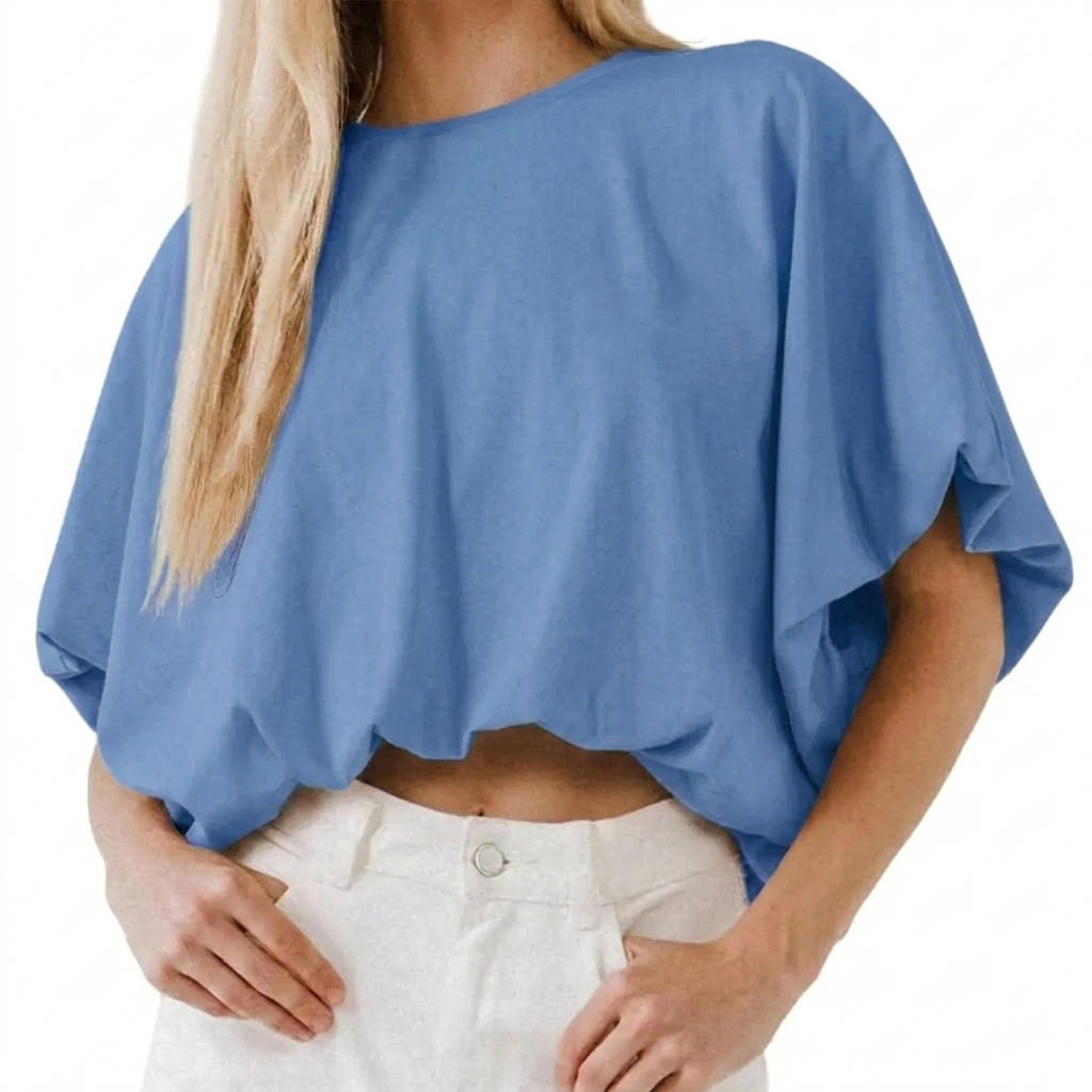 Womens Crewneck Crop Top Short Sleeve, Casual Loose Cropped T Shirt Summer Basic