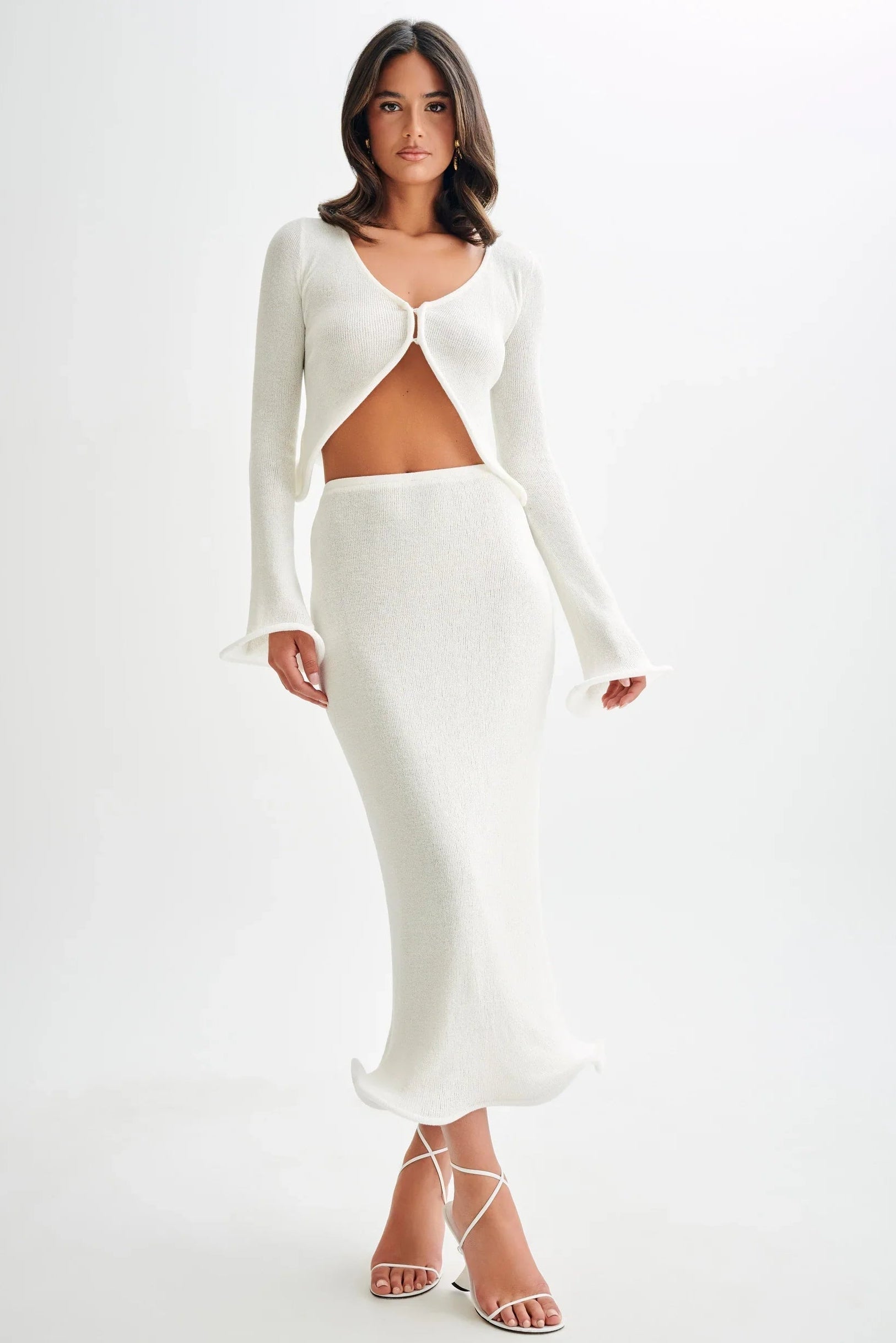 Stylish knit top and skirt set for fashion-conscious women offering elegance and comfort