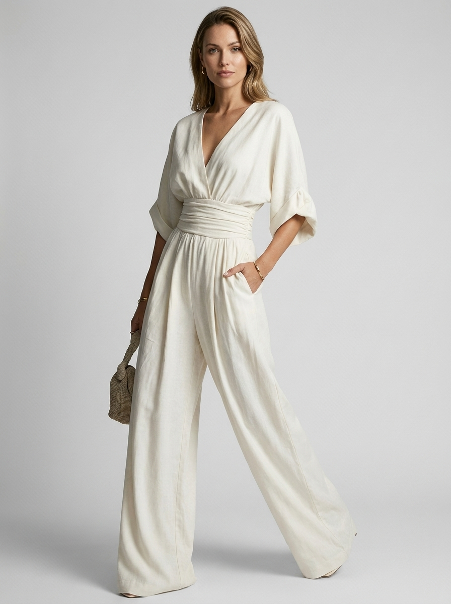 Elegant Jumpsuit With V-Neckline And Wide Legs