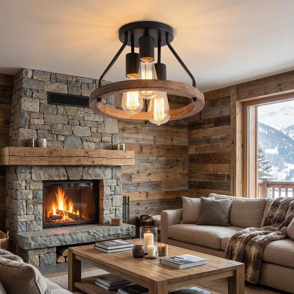 Three Light Rustic Ceiling Fixture for Warm Ambience