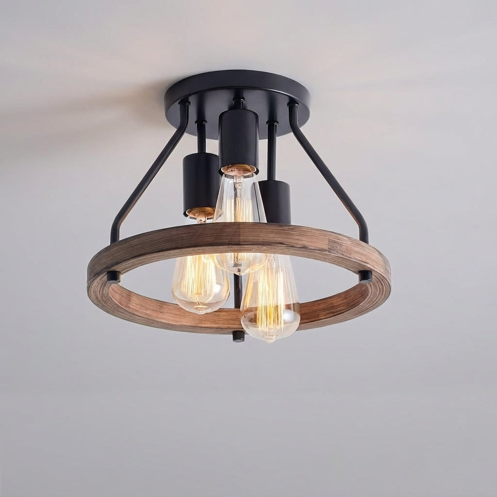 Three Light Rustic Ceiling Fixture for Warm Ambience