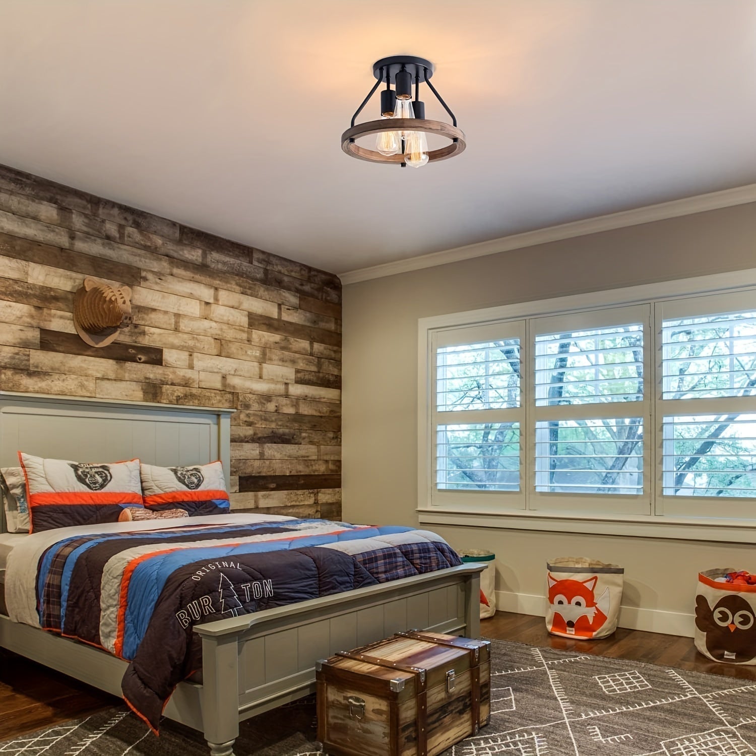 Three Light Rustic Ceiling Fixture for Warm Ambience