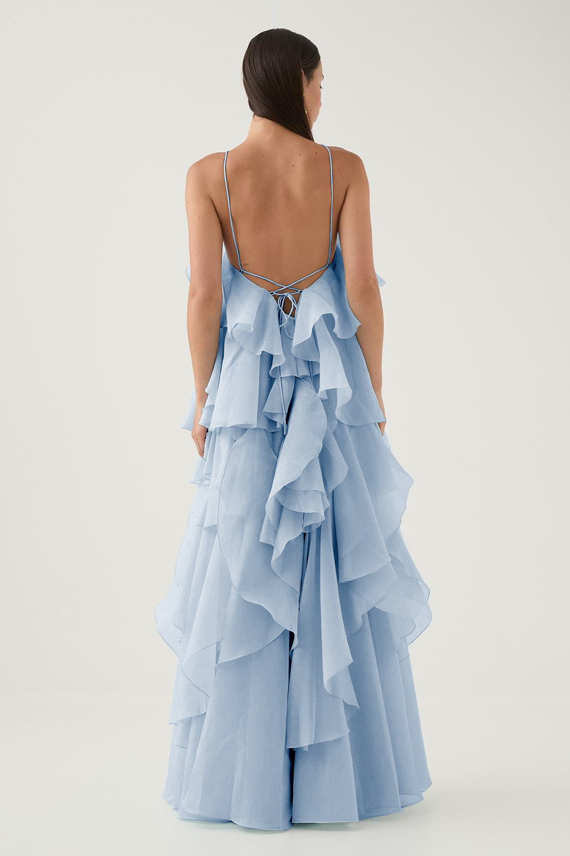 3D floral dress with halter neck and ruffle details