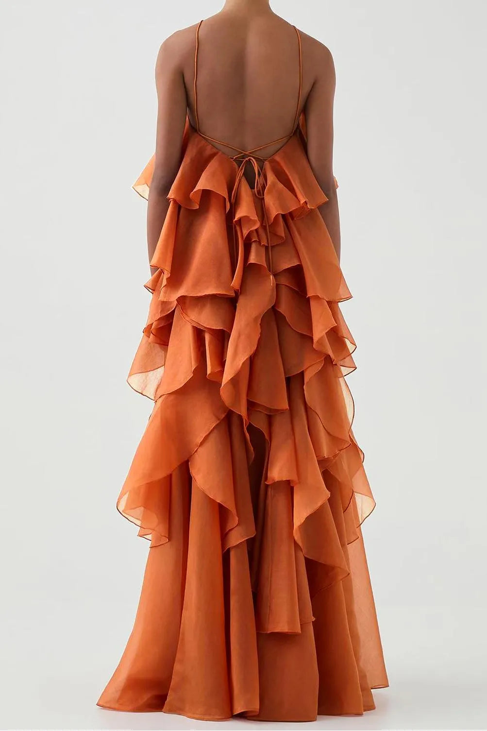3D floral dress with halter neck and ruffle details