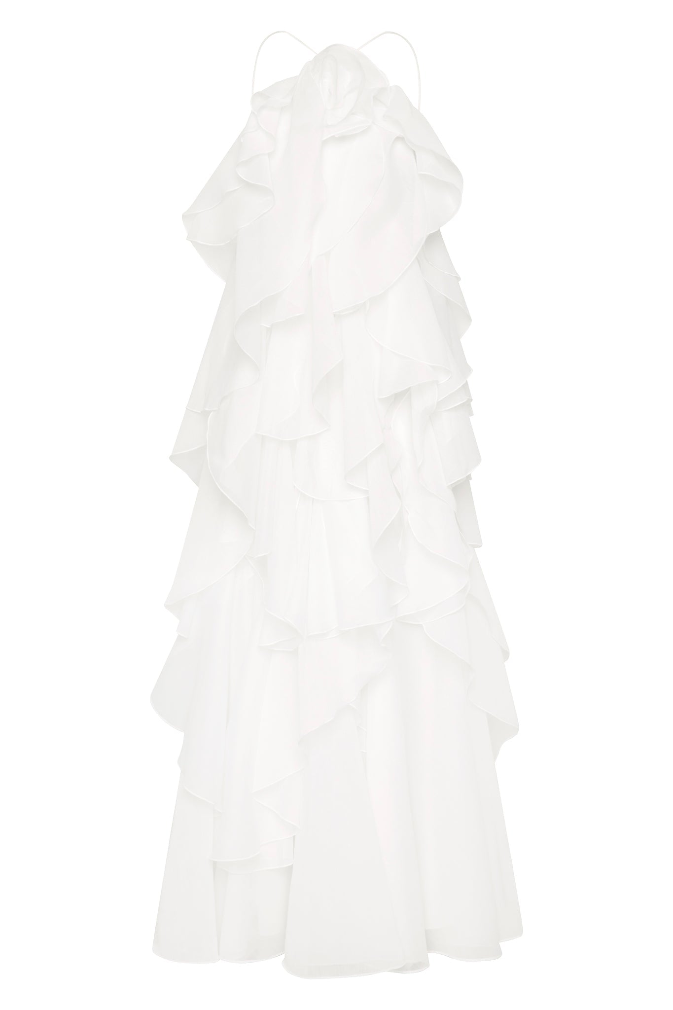 3D floral dress with halter neck and ruffle details