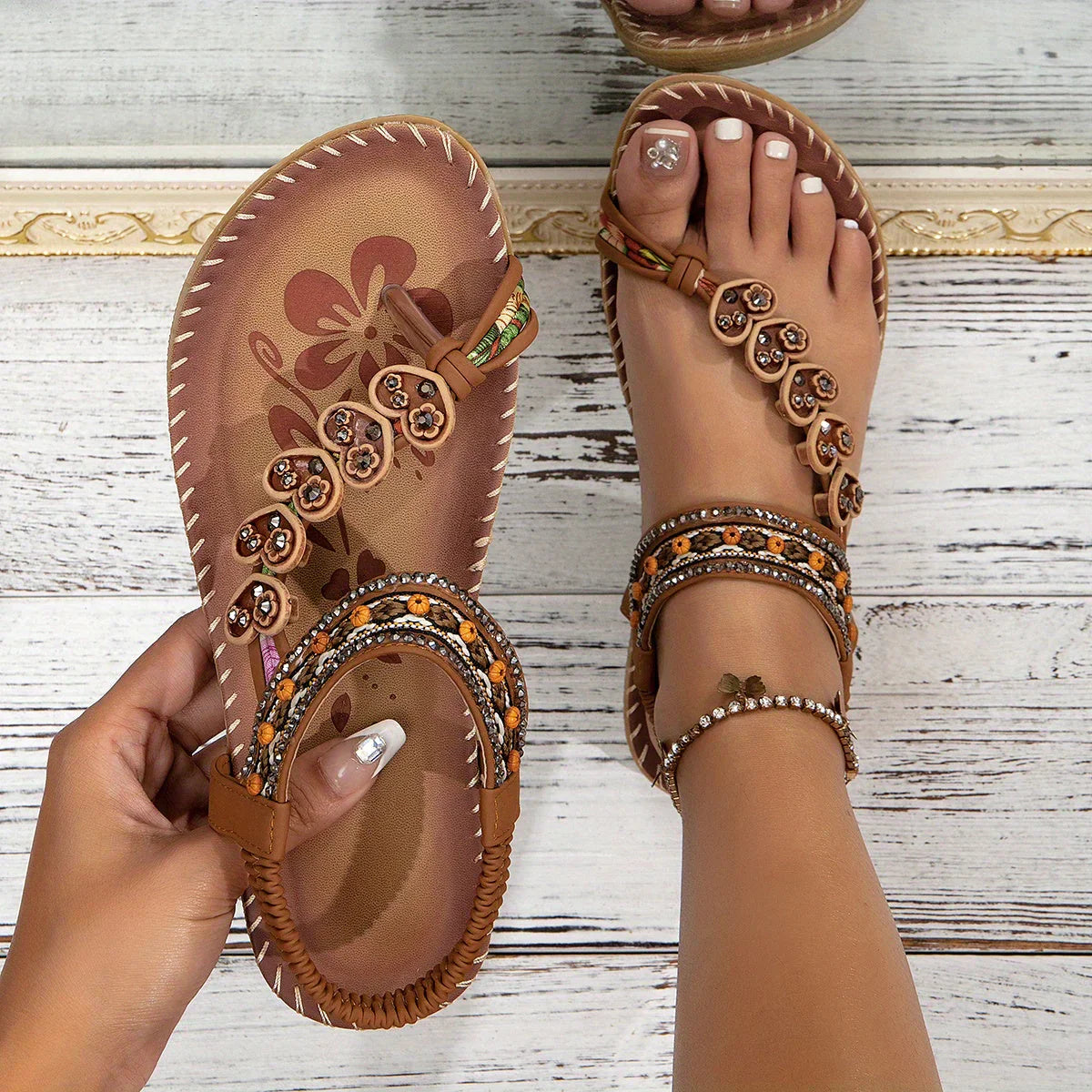 Bohemian Beaded Flat Sandals for Women