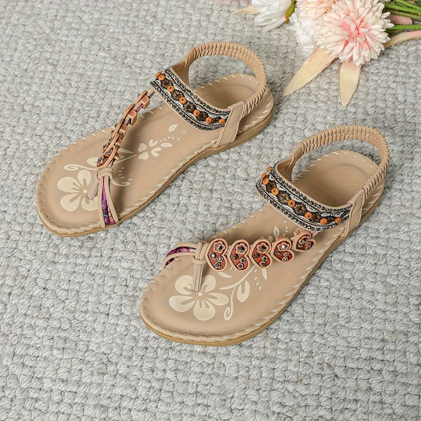 Bohemian Beaded Flat Sandals for Women