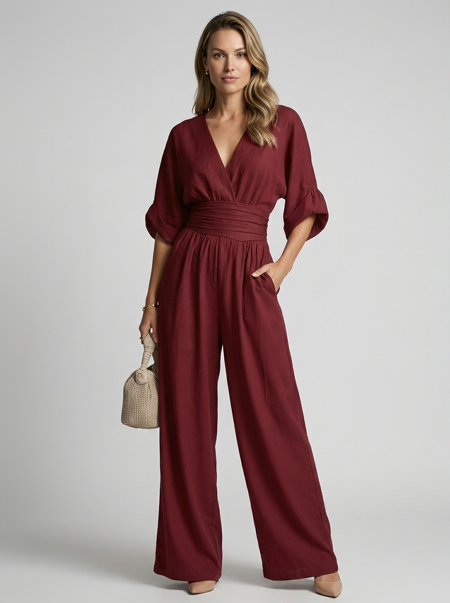 Elegant Jumpsuit With V-Neckline And Wide Legs