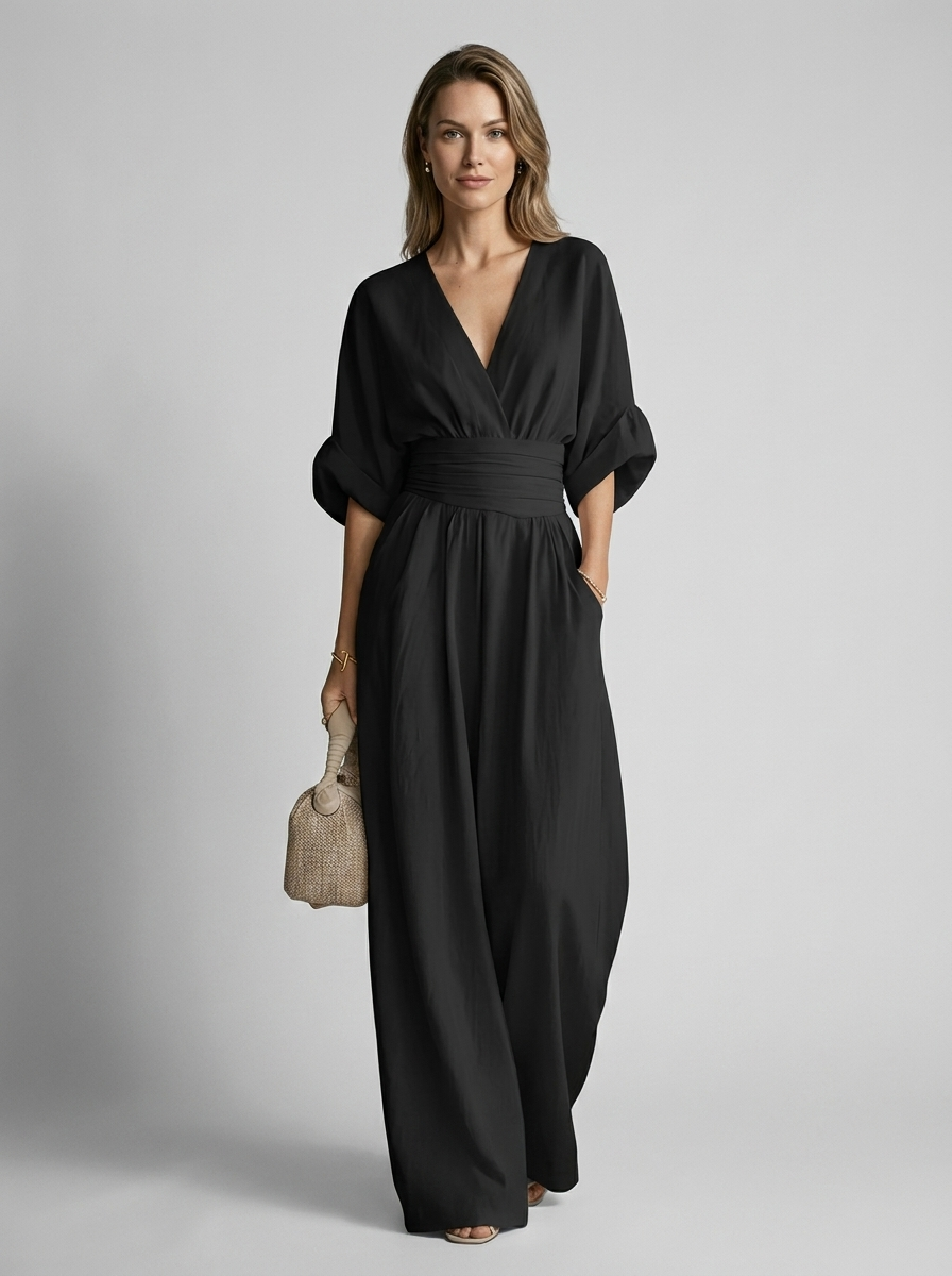 Elegant Jumpsuit With V-Neckline And Wide Legs