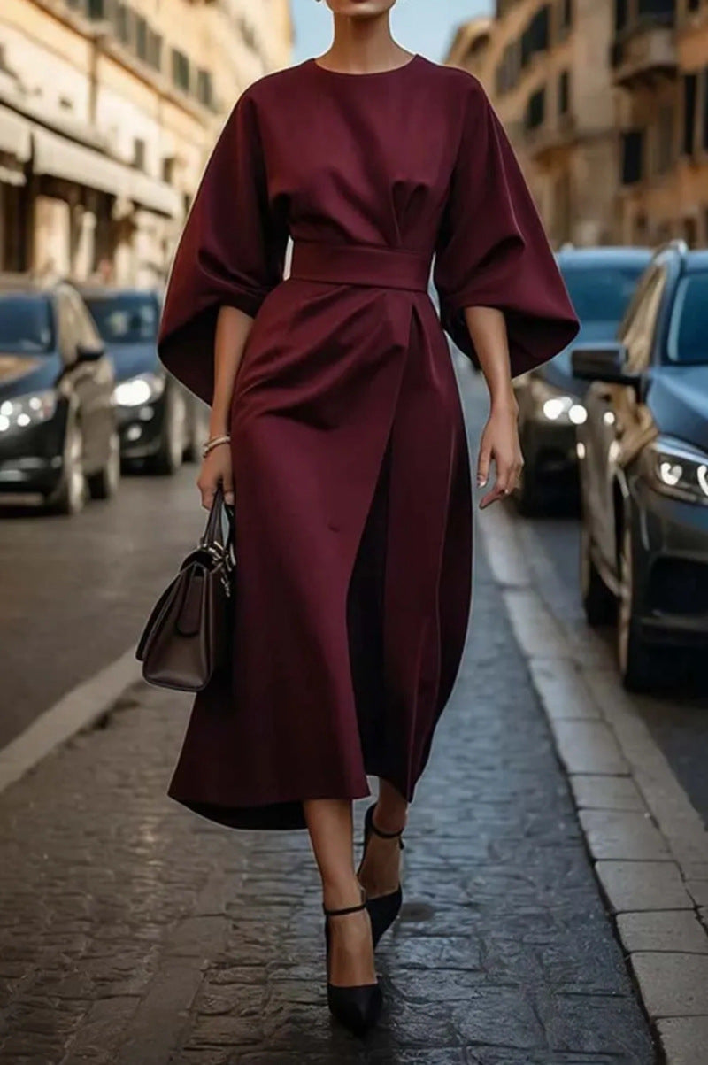 Women's Elegant Wide-Sleeve Midi Dress