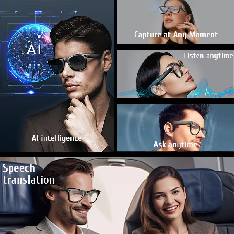 Smart Camera Glasses with Photo, Video, AI Translation & Bluetooth Audio