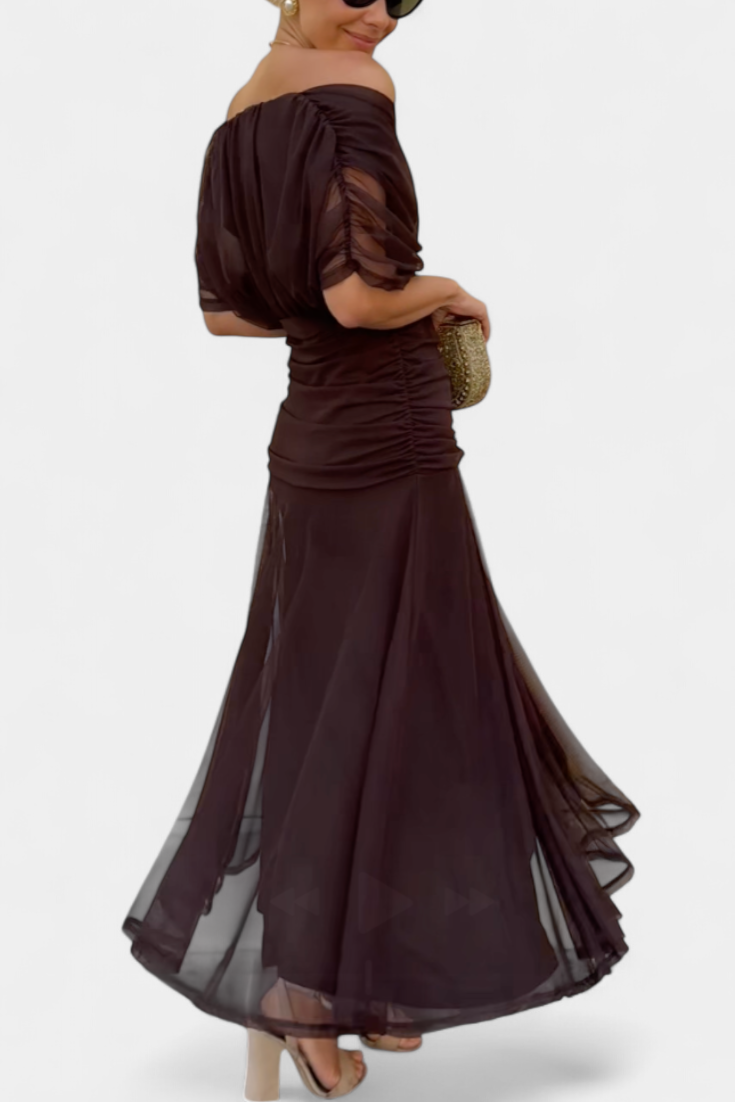 Women's Elegant V-Neck Shirred Maxi Dress