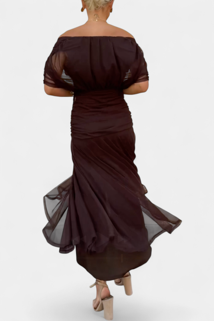 Women's Elegant V-Neck Shirred Maxi Dress