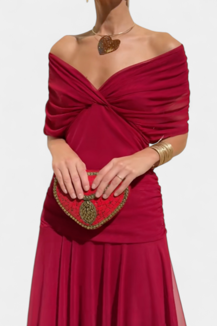 Women's Elegant V-Neck Shirred Maxi Dress
