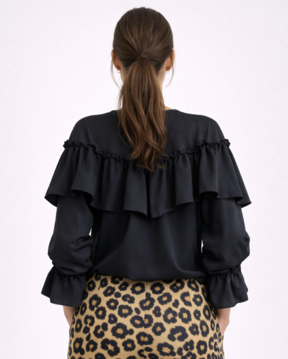 Women's V-Neck Ruffled Blouse with Button Closure