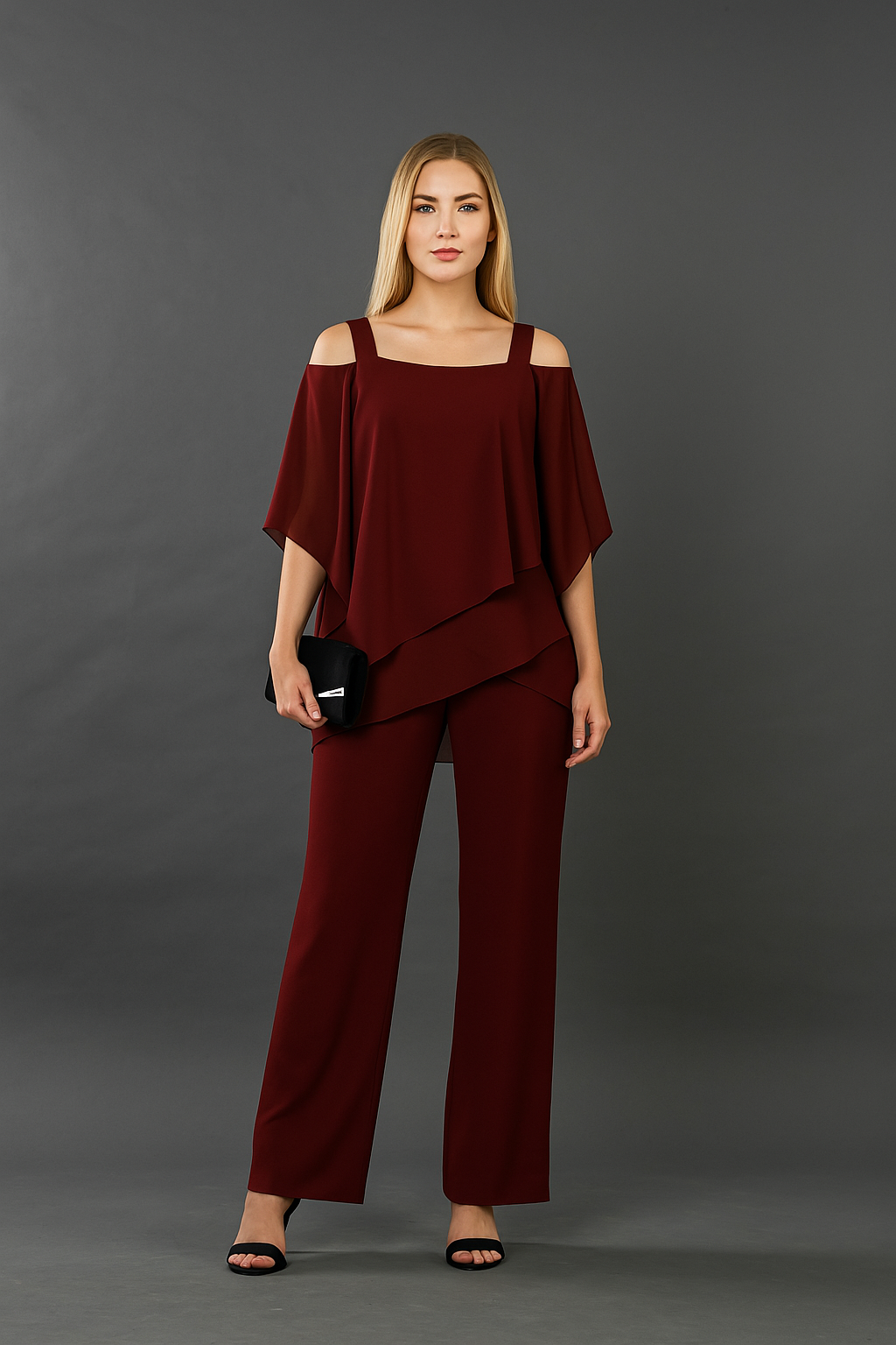Stylish Evening Set for Women With Off-Shoulder Top And Wide Pants