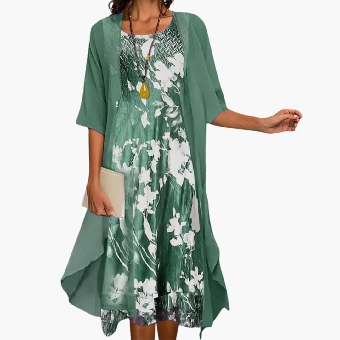 Women’s Floral Dress and Cardigan Set