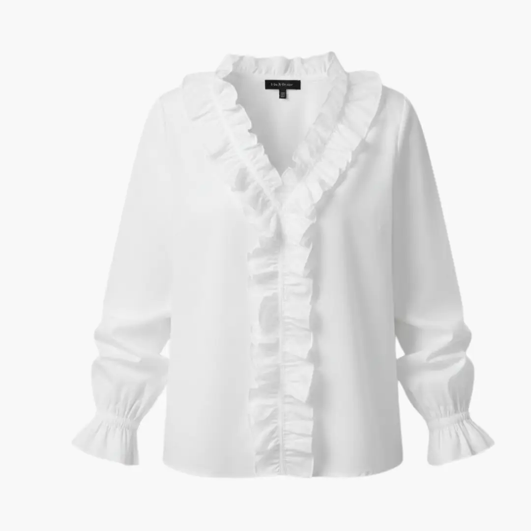 Women’s Long Sleeve Ruffle V Neck Button Blouse