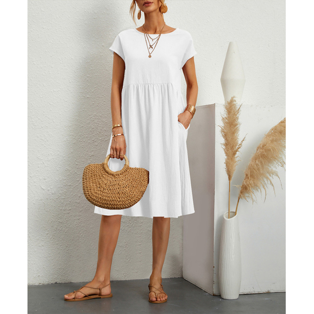 Women's Midi Dress with Lightweight Breathable Fabric and Relaxed Fit, Mid-Calf Length