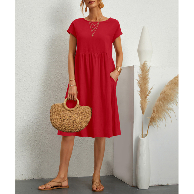 Women's Midi Dress with Lightweight Breathable Fabric and Relaxed Fit, Mid-Calf Length