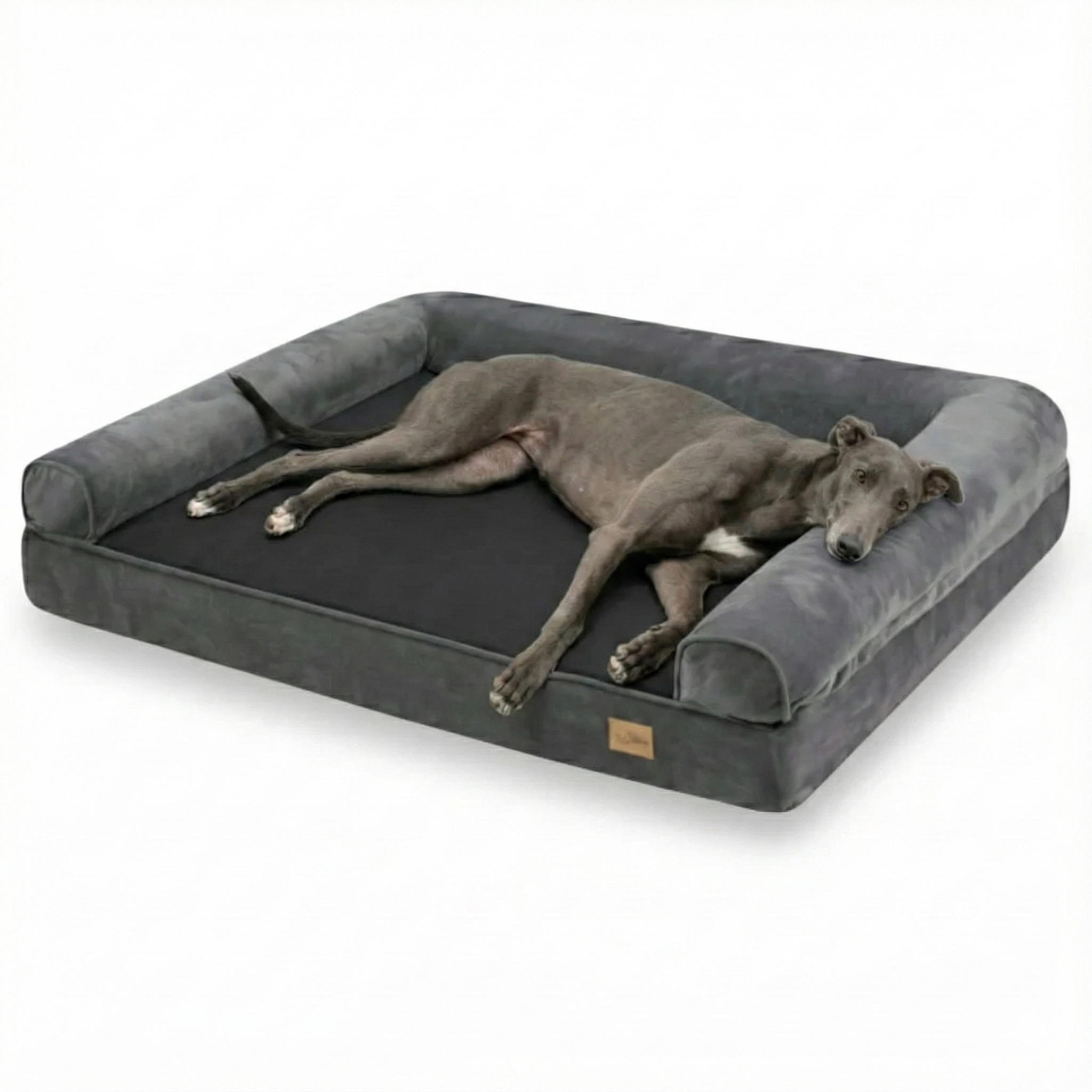 XL Orthopedic Dog Bed | Waterproof, Sofa-Style Bolster | Fits German Shepherd, Golden Retriever, Lab | Grey, Washable, Supportive Memory Foam
