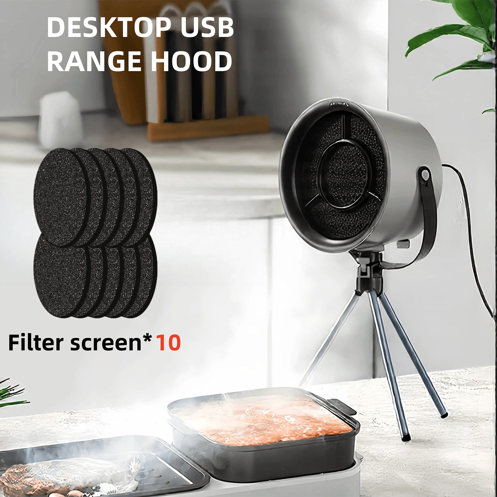 AirLifto Portable Extractor Fan - Mini Desktop Range Hood - Reusable Washable Polymer Filter Spiral Suction - USB C Cordless Power