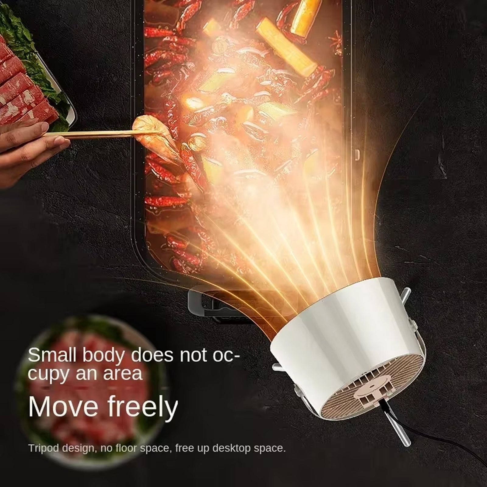 AirLifto Portable Extractor Fan - Mini Desktop Range Hood - Reusable Washable Polymer Filter Spiral Suction - USB C Cordless Power