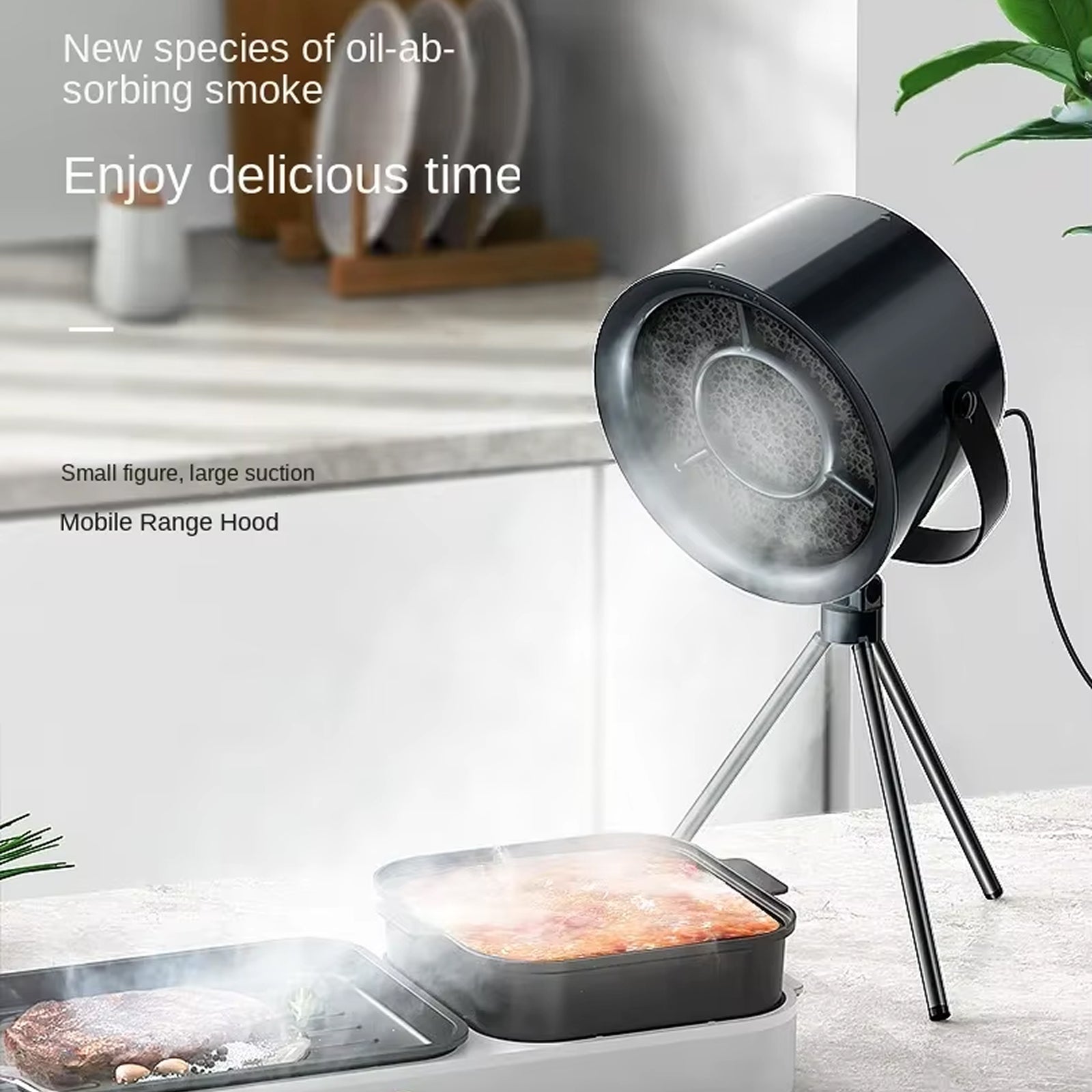 AirLifto Portable Extractor Fan - Mini Desktop Range Hood - Reusable Washable Polymer Filter Spiral Suction - USB C Cordless Power