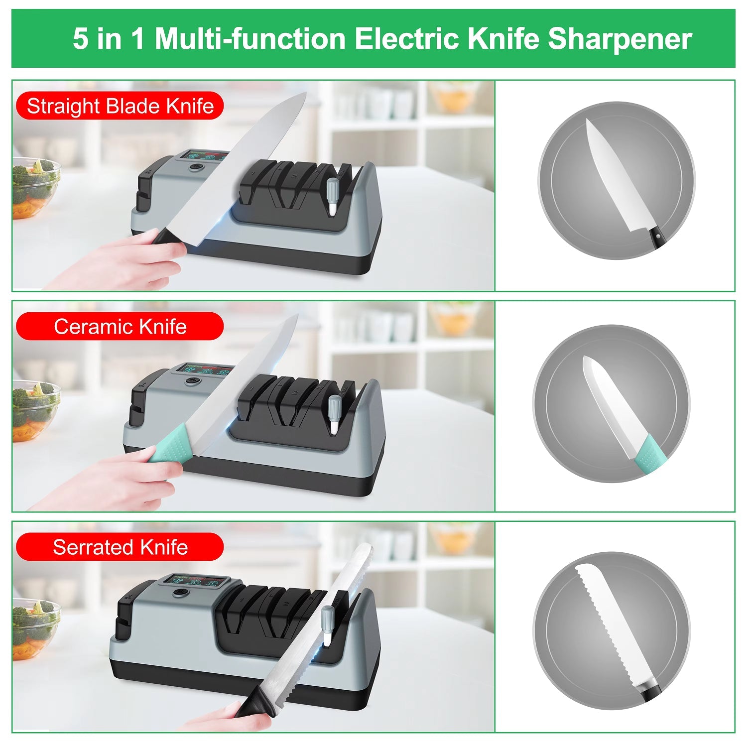 BladeEZgo Electric Knife Sharpener - Adjustable Angle System - 32.5-Degree Quick-Release Baffles - Lift-Up Scissor Sharpening - Compact Kitchen Tool