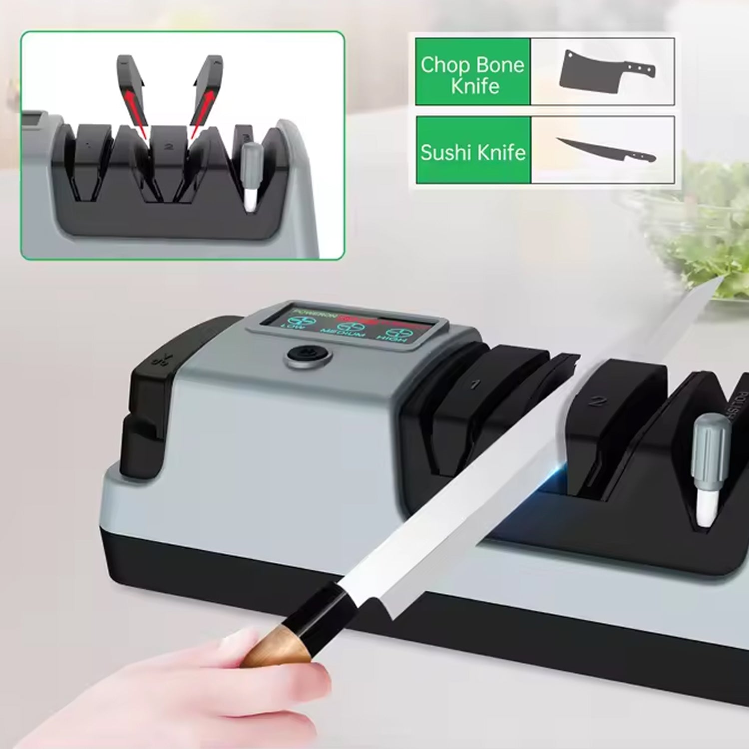 BladeEZgo Electric Knife Sharpener - Adjustable Angle System - 32.5-Degree Quick-Release Baffles - Lift-Up Scissor Sharpening - Compact Kitchen Tool