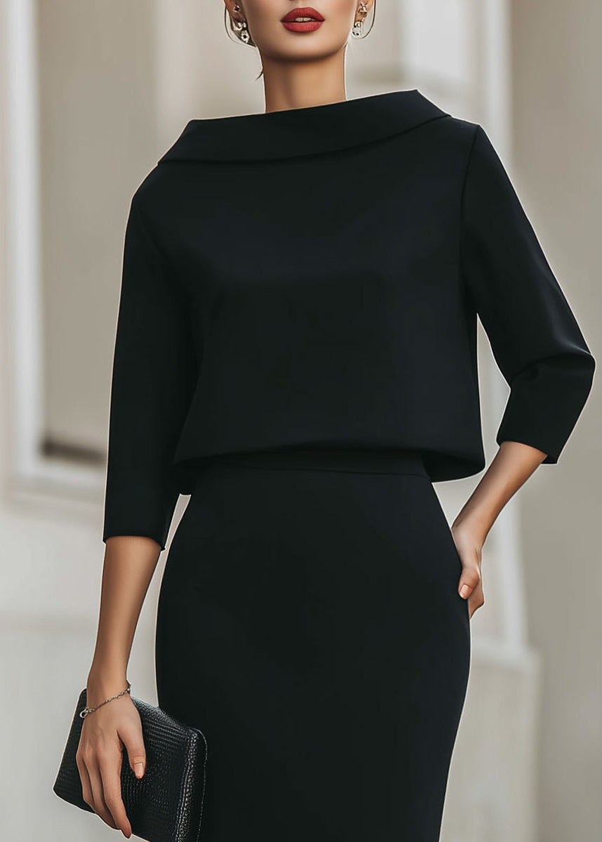 Women’s Boat Neck Midi Skirt Set with Elegant 3/4 Sleeves