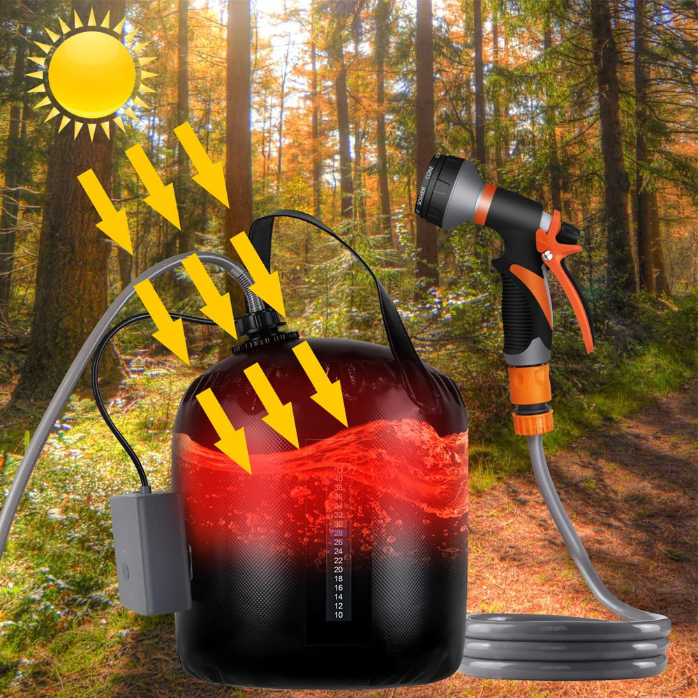 ClinyShowe 20L Portable Camping Shower ,Solar Heating Bag Rechargeable Electric Shower Pump