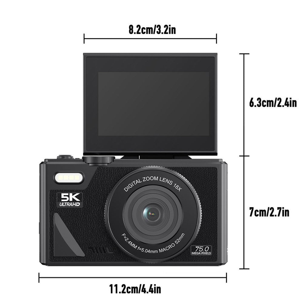 ClikTric Compact Camera - Best Vlogging Camera with 5K Ultra HD Video - 75MP Photos, 18X Digital Zoom, 180° Flip Screen & 32GB SD Card Included