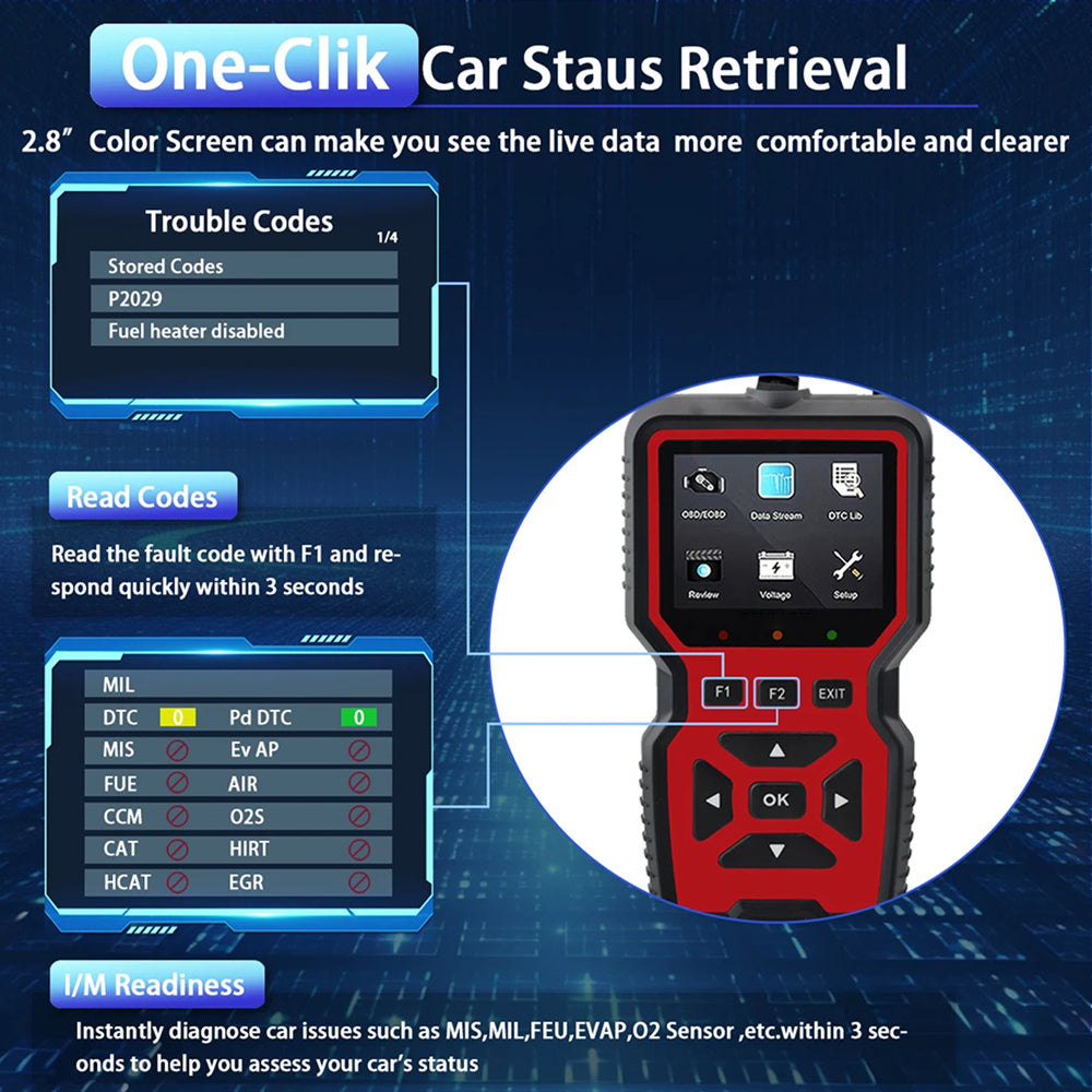 CodiRedix Professional OBD2 Scanner – 35,000 DTC Library, Mode 6/8 Emissions & Battery Diagnostics
