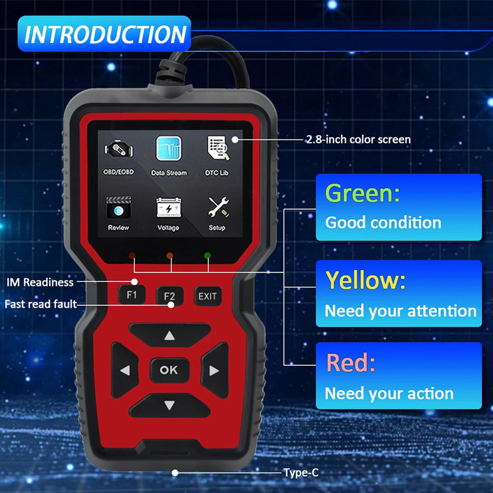 CodiRedix Professional OBD2 Scanner – 35,000 DTC Library, Mode 6/8 Emissions & Battery Diagnostics