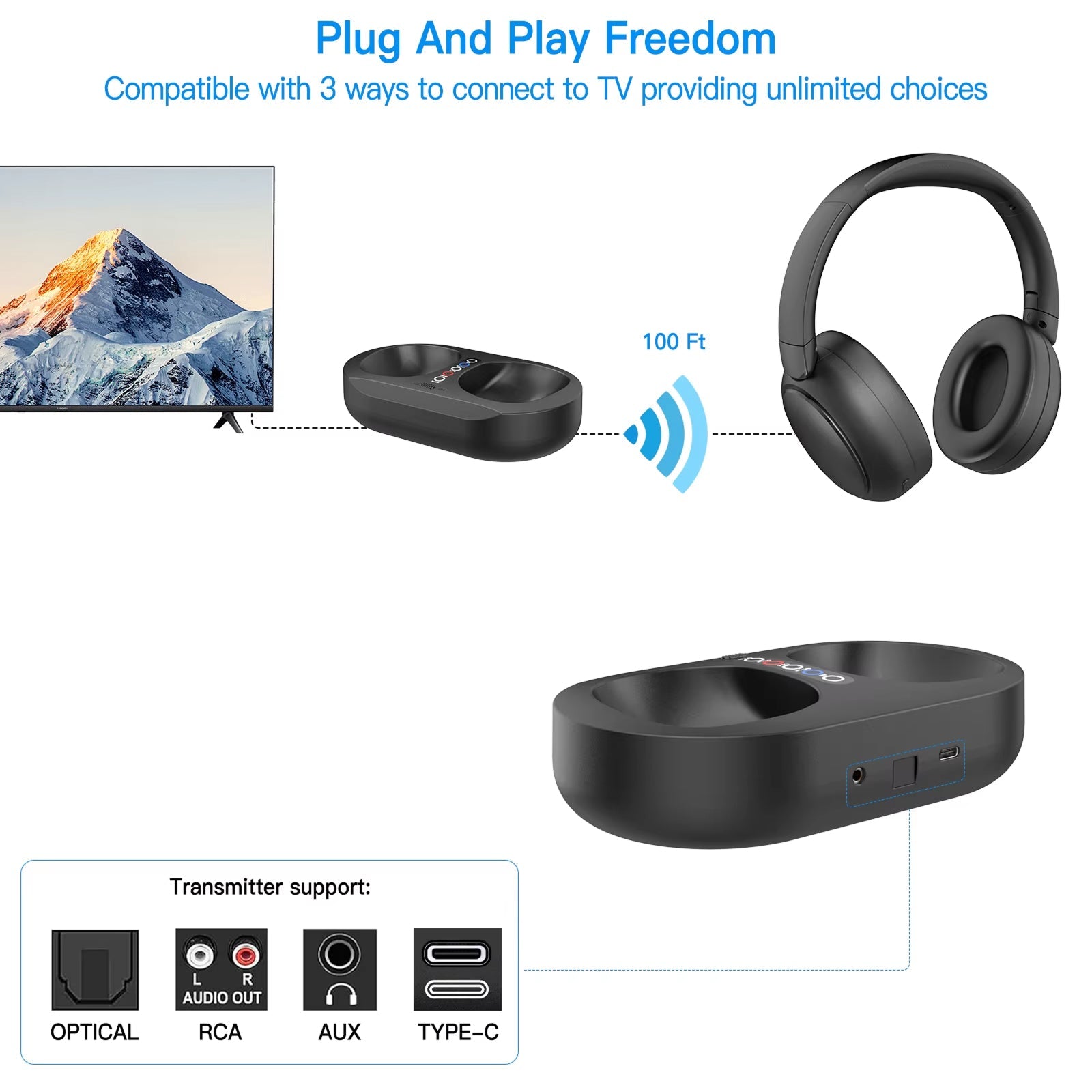 TV Headphones For Hearing Impaired | Wireless TV Headset | Bluetooth 2.4G