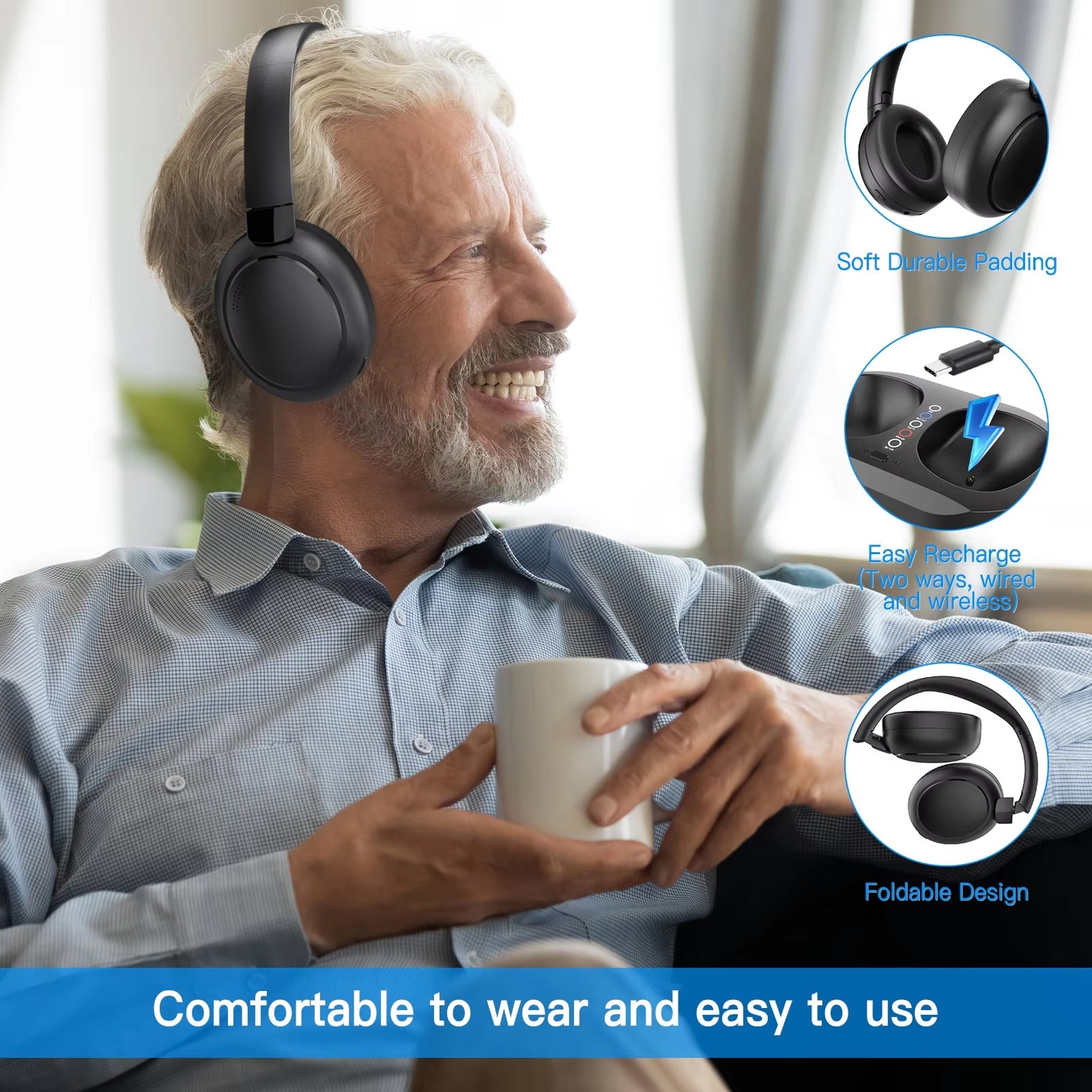TV Headphones For Hearing Impaired | Wireless TV Headset | Bluetooth 2.4G