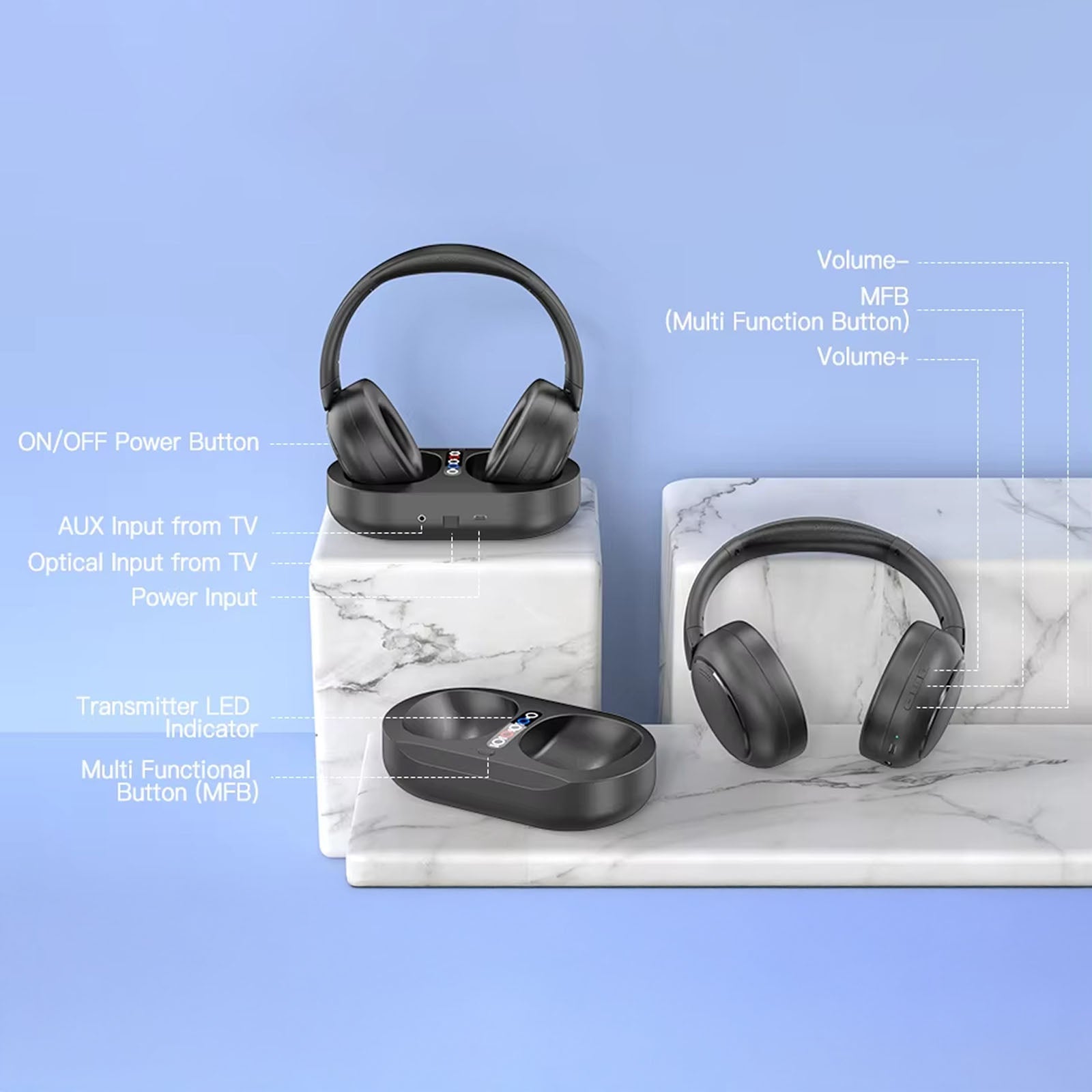 TV Headphones For Hearing Impaired | Wireless TV Headset | Bluetooth 2.4G