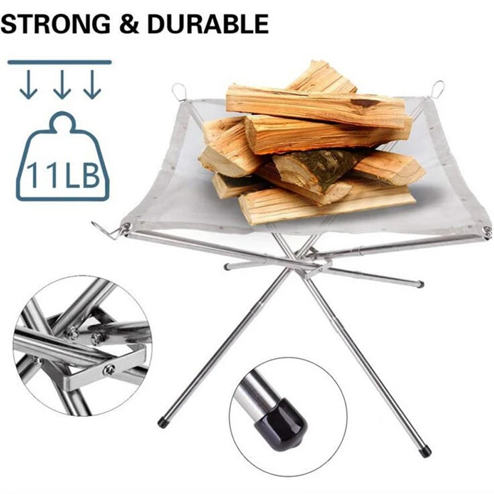 PyraSola Portable Fire Pit - 3 in 1 Collapsible Camping Grill Outdoor Heater - Compact 304 Stainless Steel Low Smoke Mesh Wood Burner