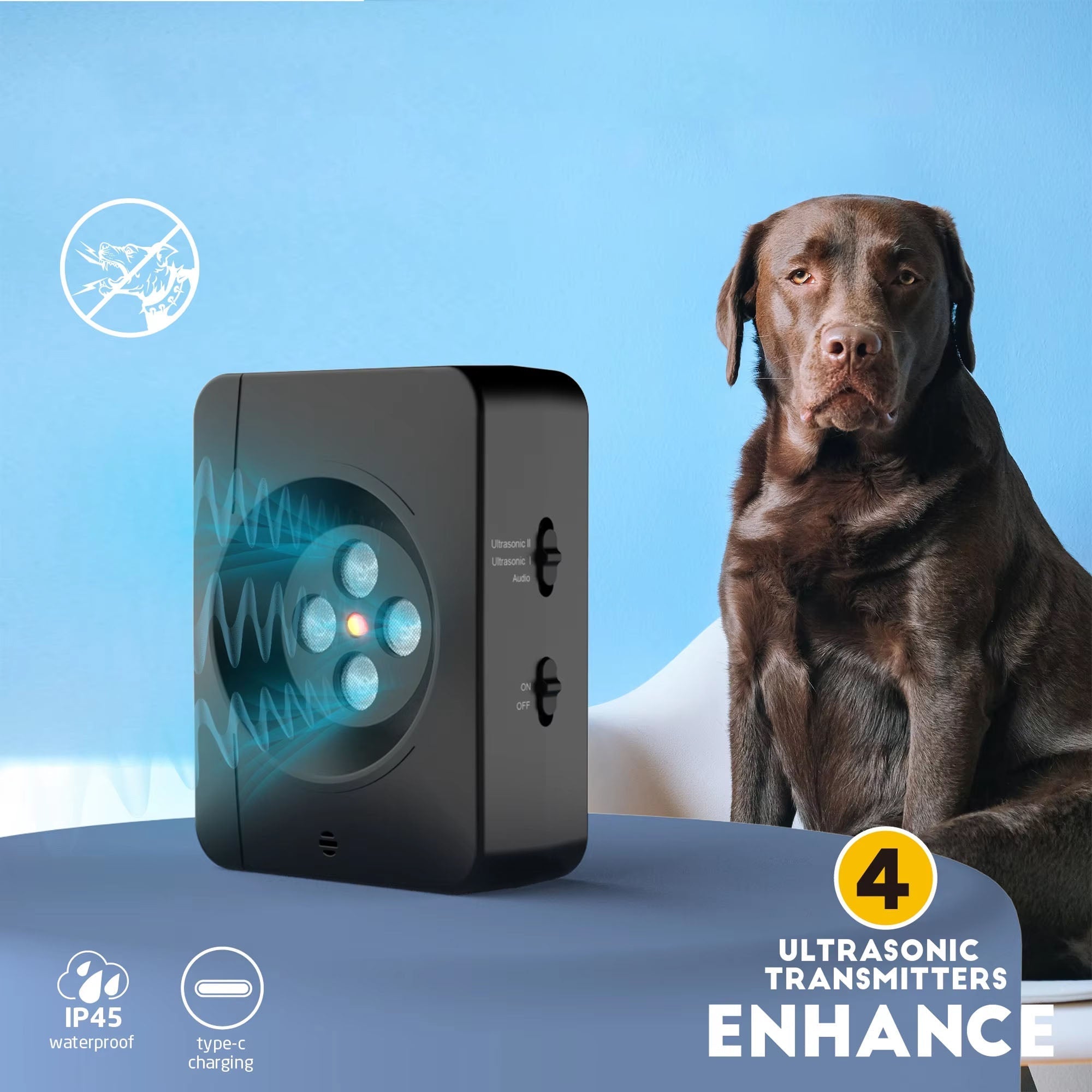 Barkren 3-in-1 Ultrasonic Dog Bark Control Device - 50ft Range Anti-Barking Training Tool, IP65 Waterproof Deterrent for Indoor & Outdoor Use, Humane
