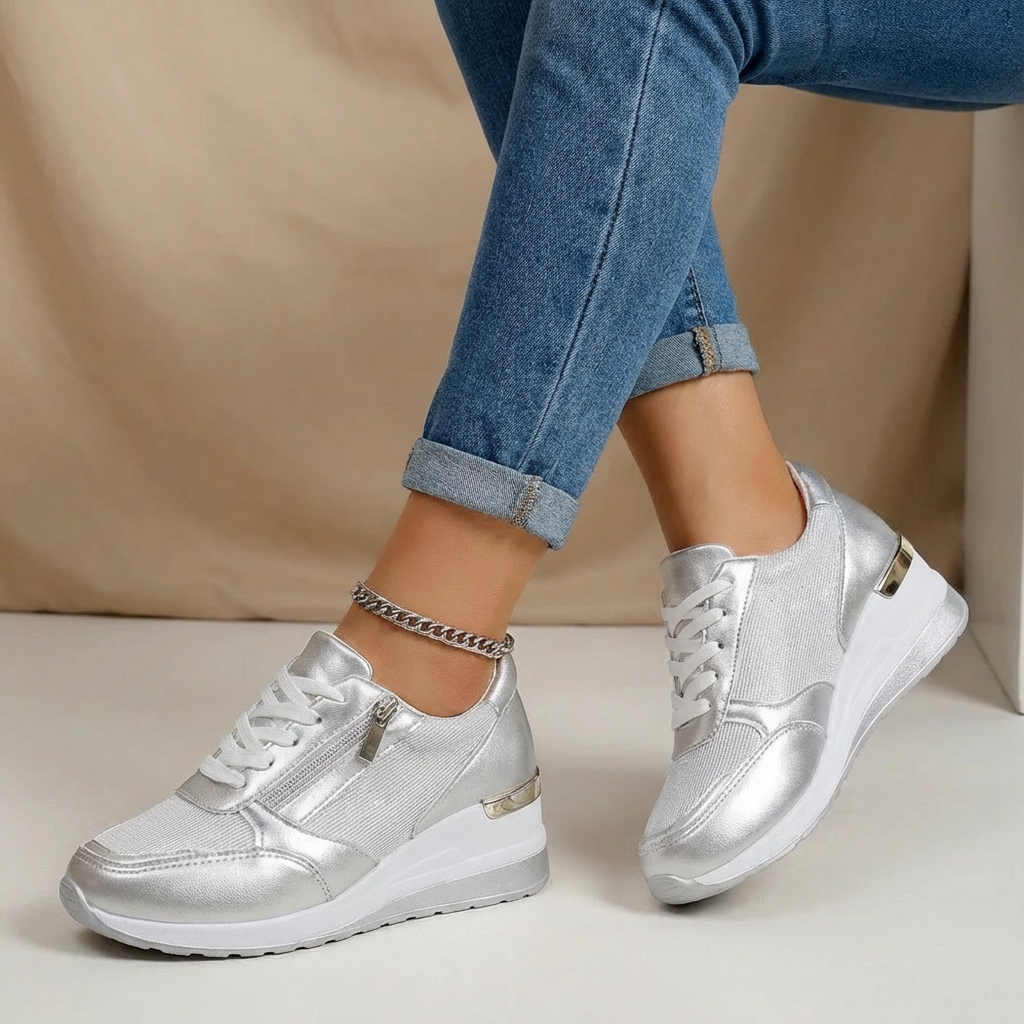 Women’s Stylish Wedge Trainers with Side Zip