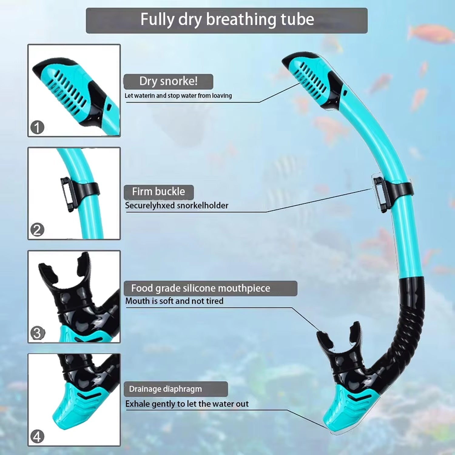DeepBrez Professional Snorkel Set - 180 Degree Panoramic Mask with Dry Top Snorkel and Adjustable Fins - Tempered Glass Anti Fog Diving Gear