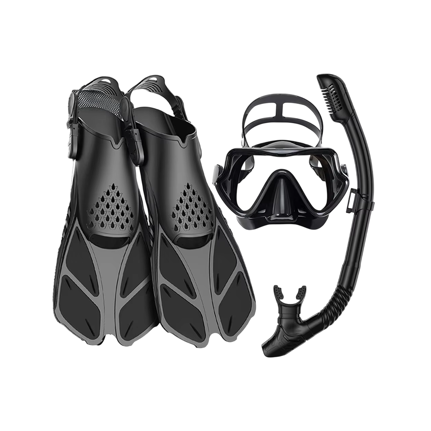 DeepBrez Professional Snorkel Set - 180 Degree Panoramic Mask with Dry Top Snorkel and Adjustable Fins - Tempered Glass Anti Fog Diving Gear