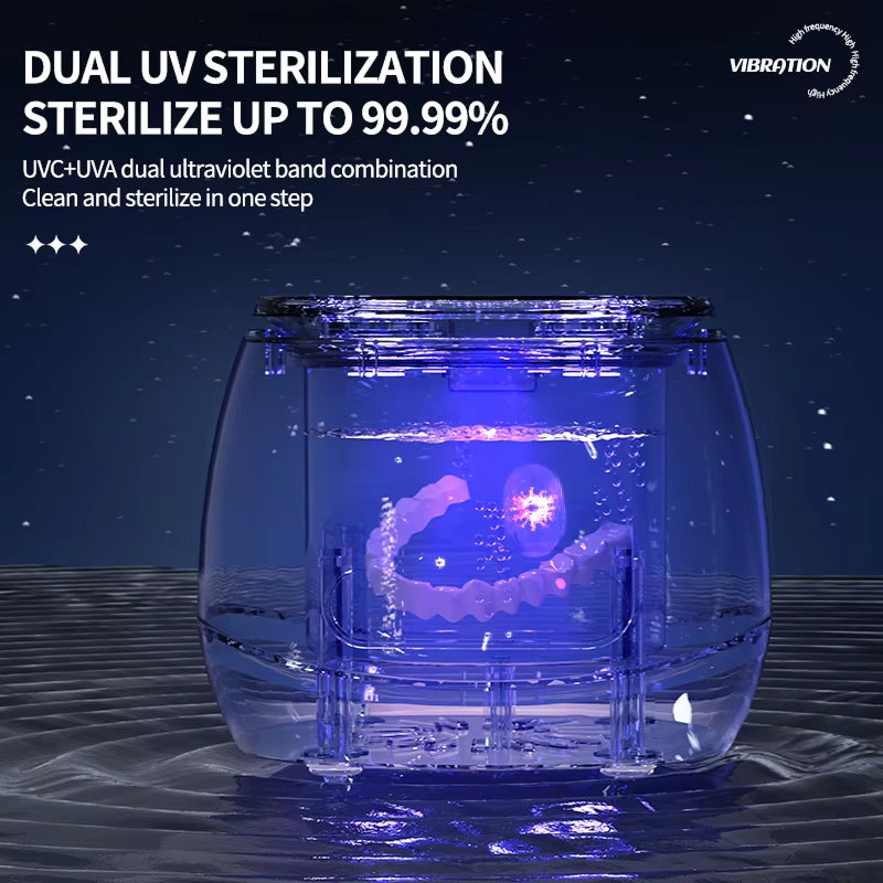 Ultrasonic Retainer Cleaner | 52kHz Deep Clean | Dual UV Sterilization | 3000mAh Battery