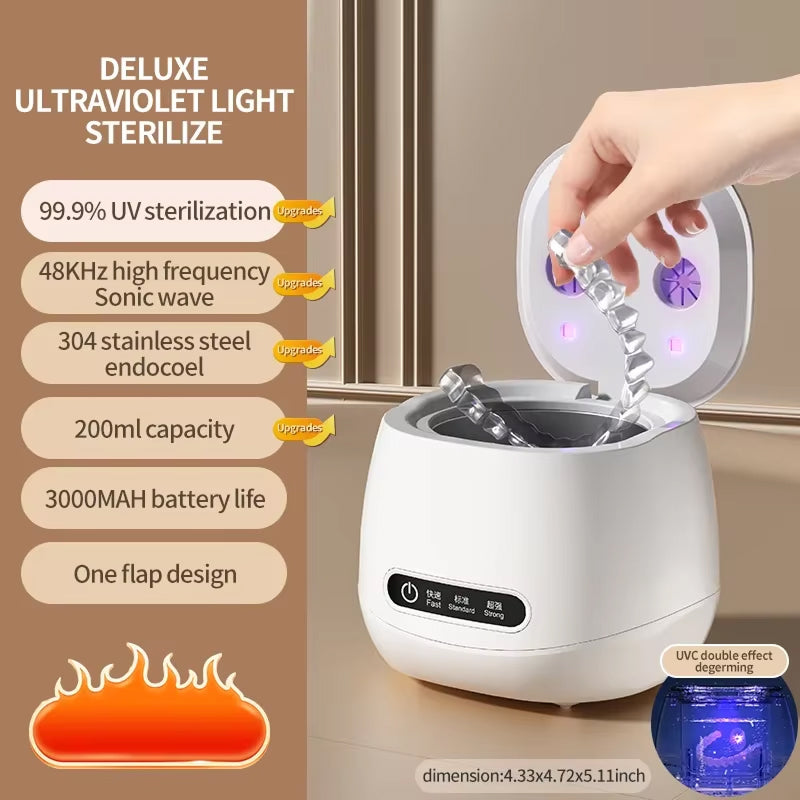 Ultrasonic Retainer Cleaner | 52kHz Deep Clean | Dual UV Sterilization | 3000mAh Battery
